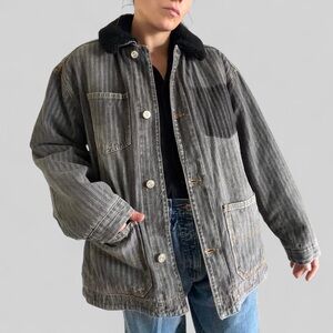 BDG Black Fleece-Lined Herringbone  Jacket Sherpa Borg Oversized Vintage
